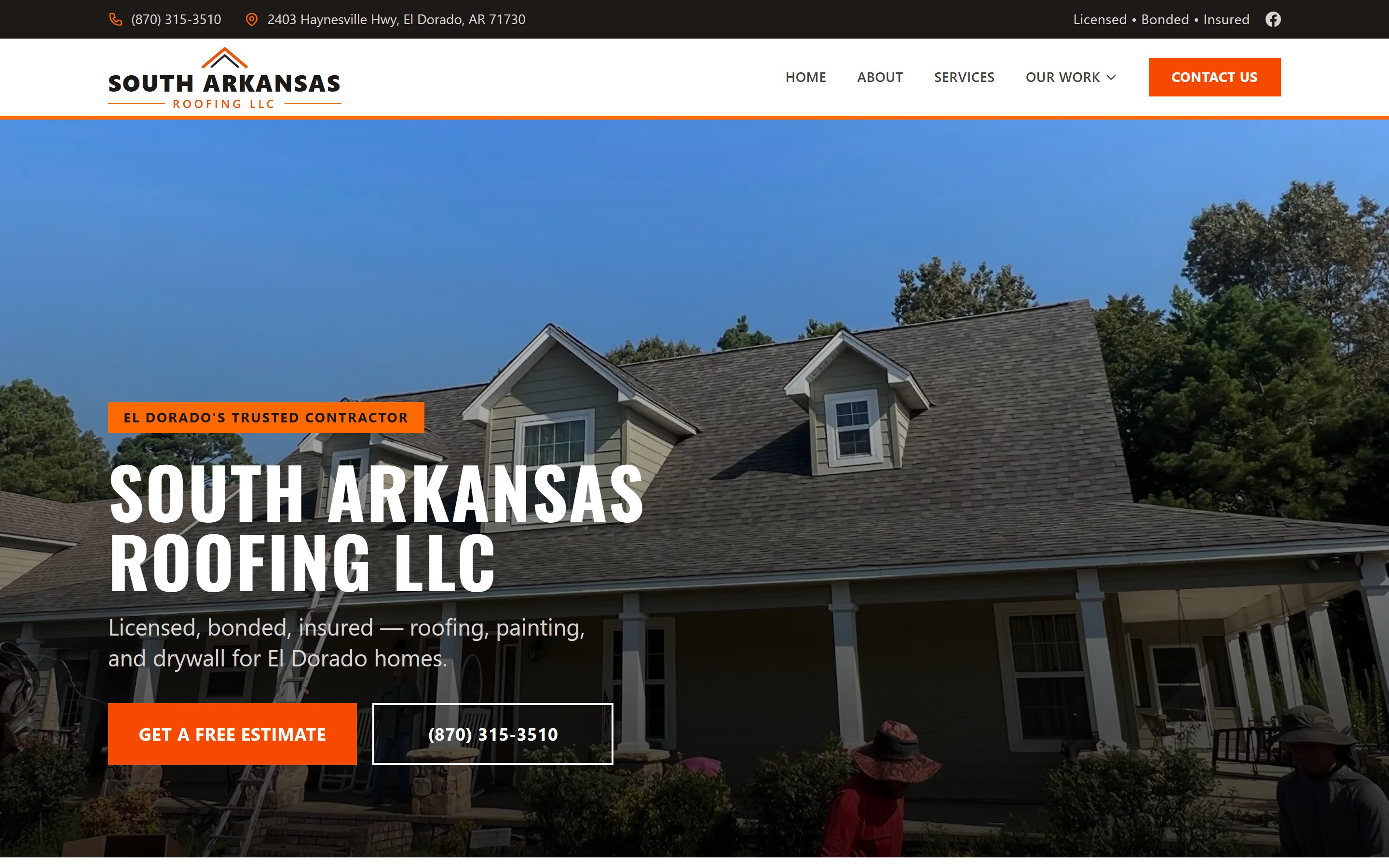 Screenshot of South Arkansas Roofing LLC